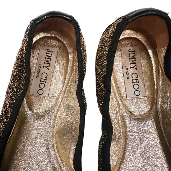 Gold & Black Cap Toe Scrunch Ballet Flats - Picture 3 of 4